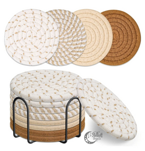 Cotton Coaster Set With Stand